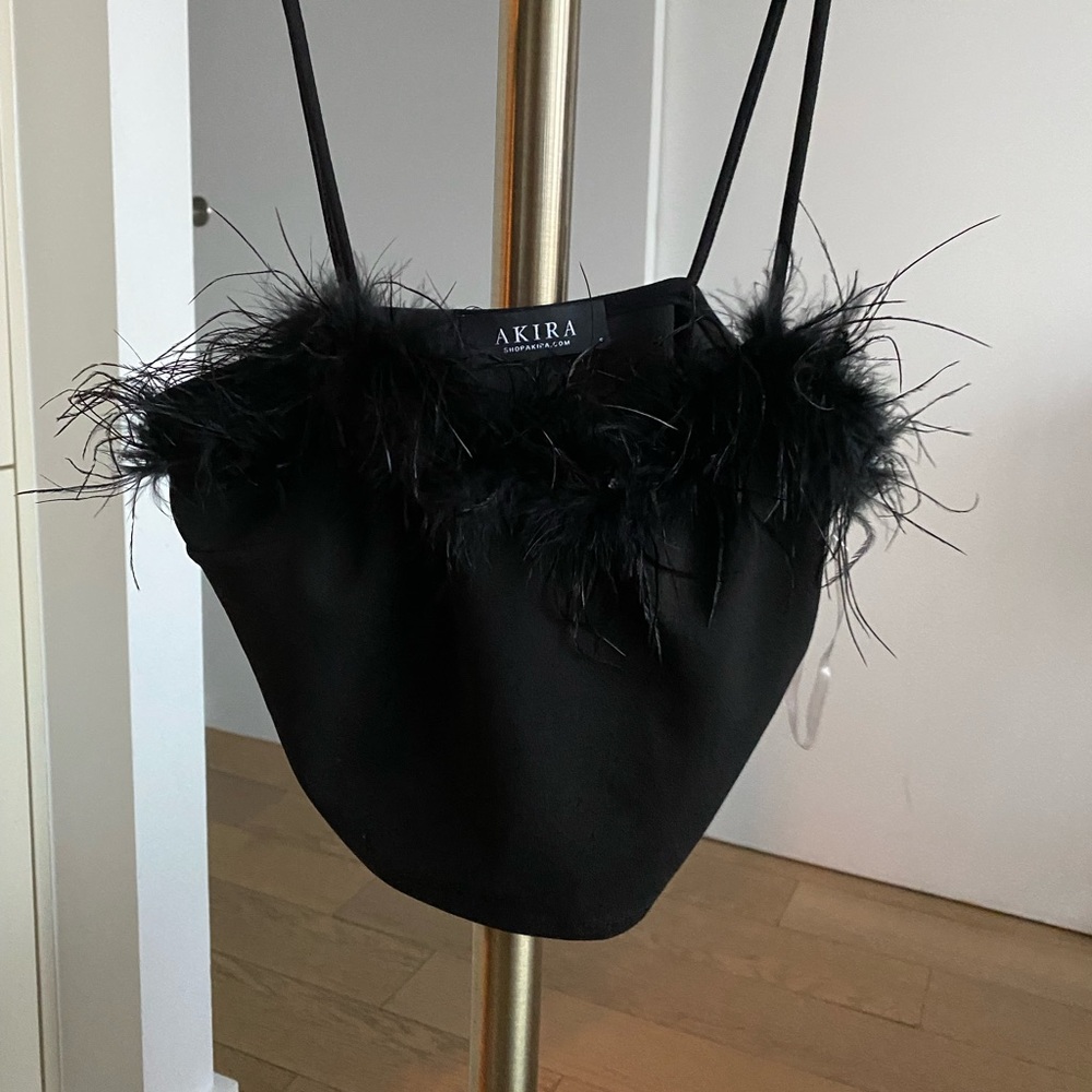 Akira crop top with feathered lining in black (M)